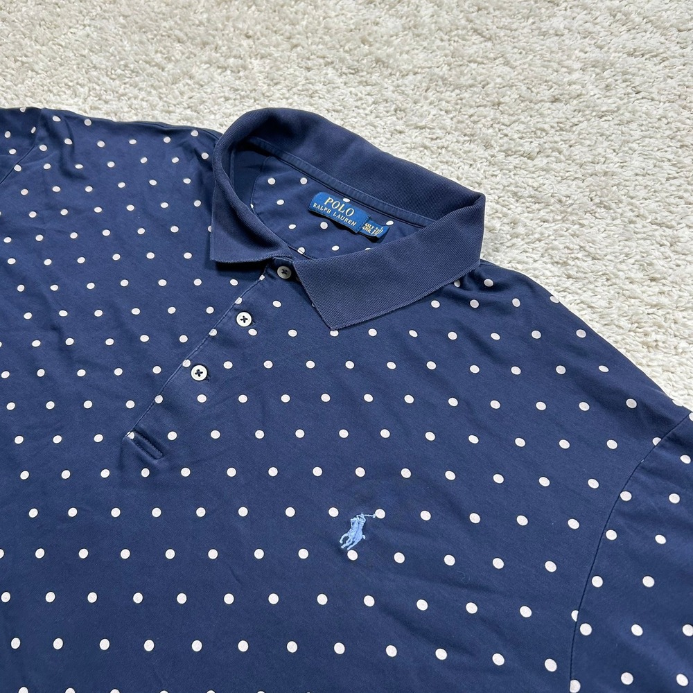 Polo Ralph Lauren Polo Shirt 4XLT Blue Polka Dot Short Sleeve Performance Cotton